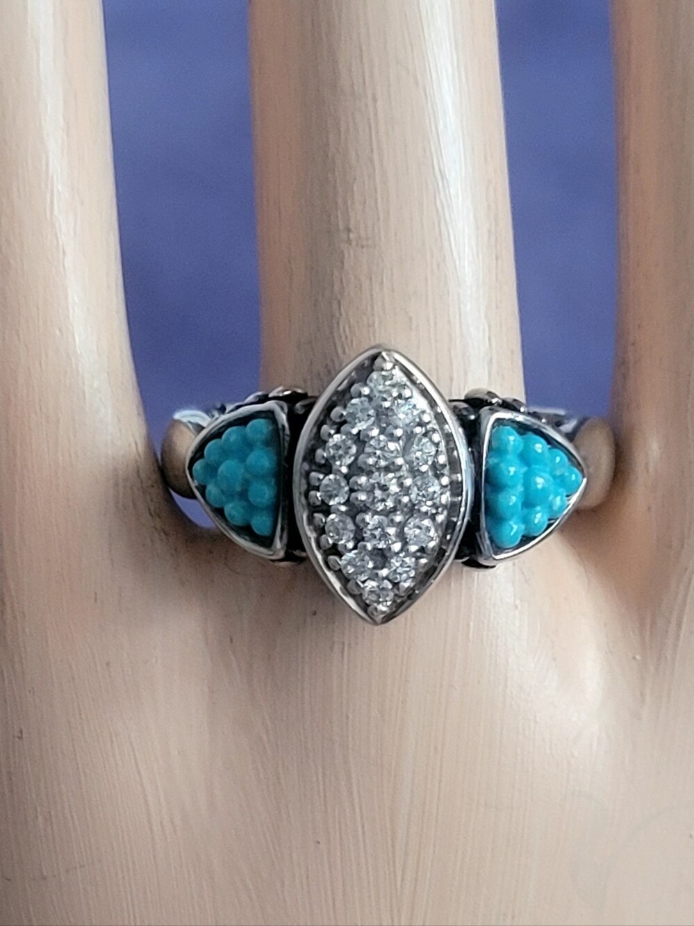 LAGOS Sterling Silver Diamond & Turquoise Marquise Ring